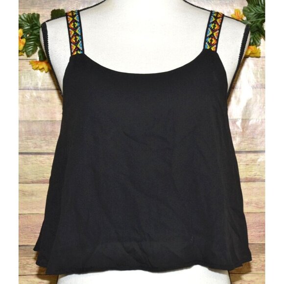 Vintage Havana Ladies Sheer Black Cropped Tank Top Size L Aztec Straps - Picture 2 of 10